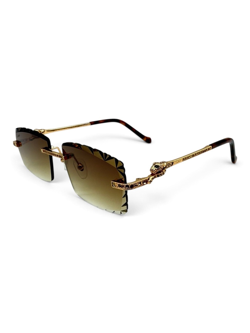 Cartier Gold Scalloped Rimless Sunglasses with Brown Gradient Lenses